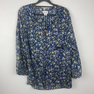 Liz Claiborne Pullover Blouse Size XL Color Blues Short Sleeves One pocket